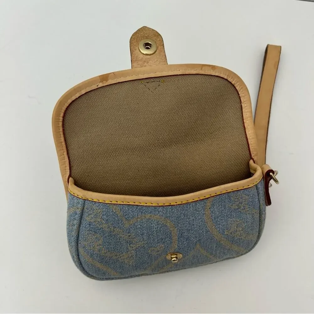 Dooney & Bourke Denim Wristlet Coin Purse Signature Logo Monogram USA Vintage